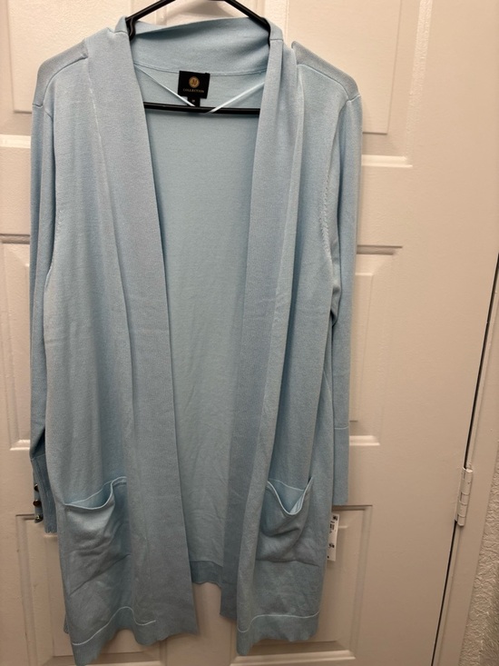 JM Collection Sweaters - JM Collection Pale Blue Pocket Cardigan with Gold Buttons